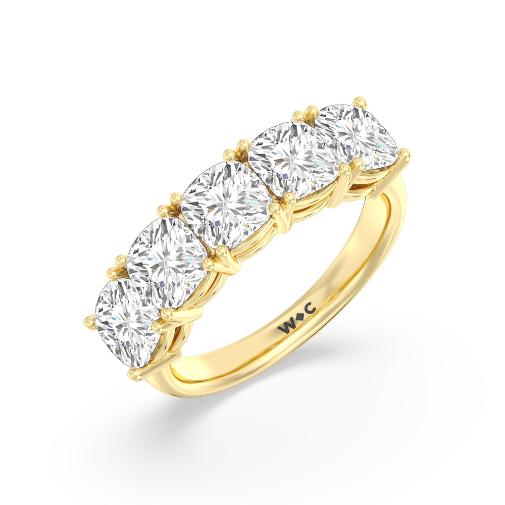 Five Stone Cushion Diamond Anniversary Ring with 18KT Yellow Gold / Lab / 4 Cut Diamond in 14KT Yellow Gold / Lab / 4 view 5
