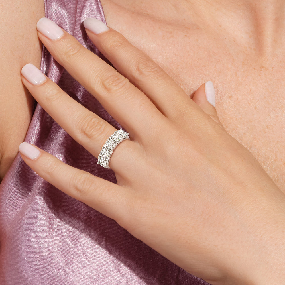Five Stone Cushion Diamond Anniversary Ring with 18KT Yellow Gold / Lab / 4 Cut Diamond in 14KT Yellow Gold / Lab / 4 view 2
