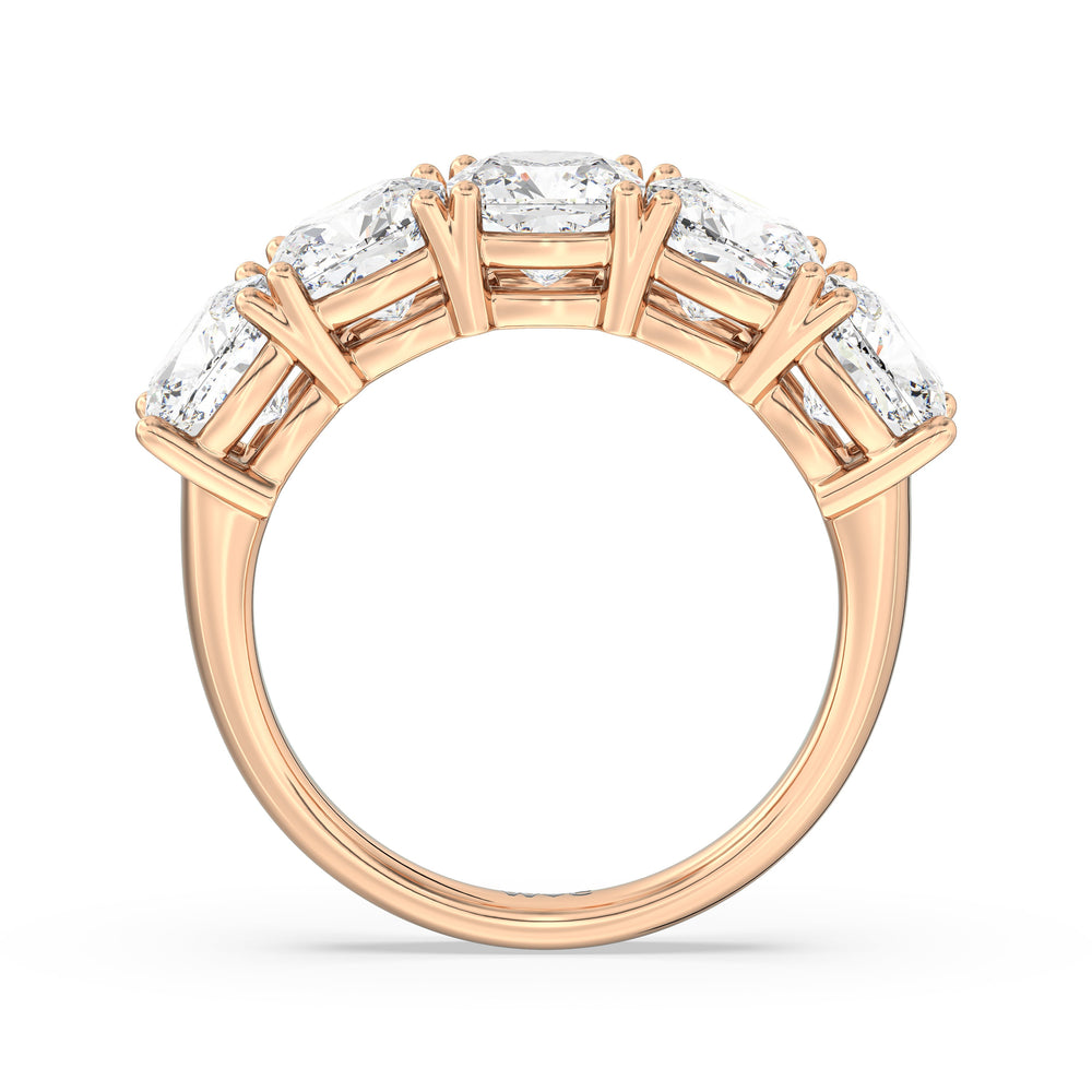 Five Stone Cushion Diamond Anniversary Ring with 18KT Rose Gold / Lab / 5 Cut Diamond in 14KT Rose Gold / Lab / 5 view 4
