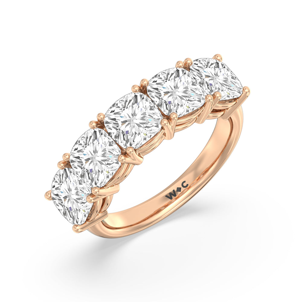 Five Stone Cushion Diamond Anniversary Ring with 18KT Rose Gold / Lab / 5 Cut Diamond in 14KT Rose Gold / Lab / 5 view 5
