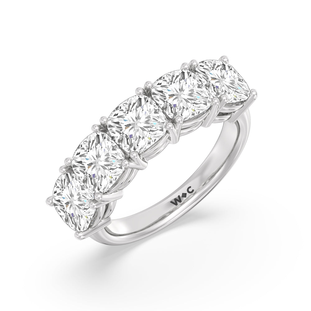 Five Stone Cushion Diamond Anniversary Ring with Platinum / Lab / 5 Cut Diamond in 14KT Platinum / Lab / 5 view 5
