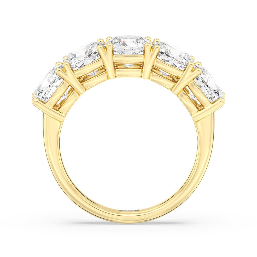 Five Stone Cushion Diamond Anniversary Ring with 18KT Yellow Gold / Lab / 5 Cut Diamond in 14KT Yellow Gold / Lab / 5 view 4

