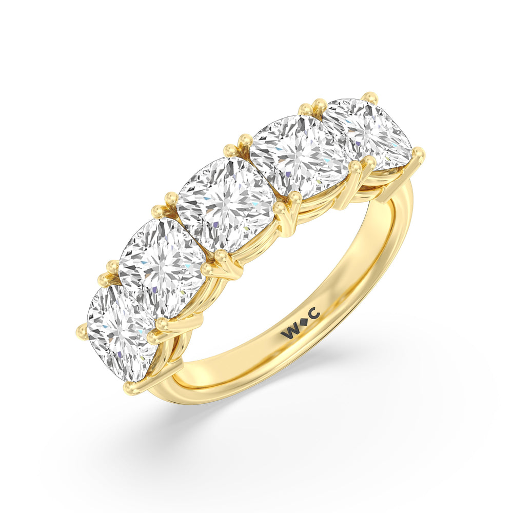 Five Stone Cushion Diamond Anniversary Ring with 18KT Yellow Gold / Lab / 5 Cut Diamond in 14KT Yellow Gold / Lab / 5 view 5
