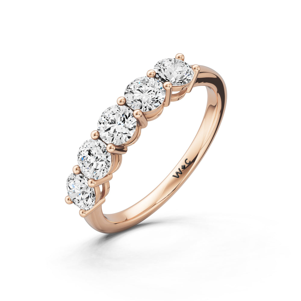 Five Stone Round Brilliant Cut Diamond Ring (F/G SI+) with 18KT Rose Gold / Natural / 1 Cut Diamond in 14KT Rose Gold / Natural / 1 view 3
