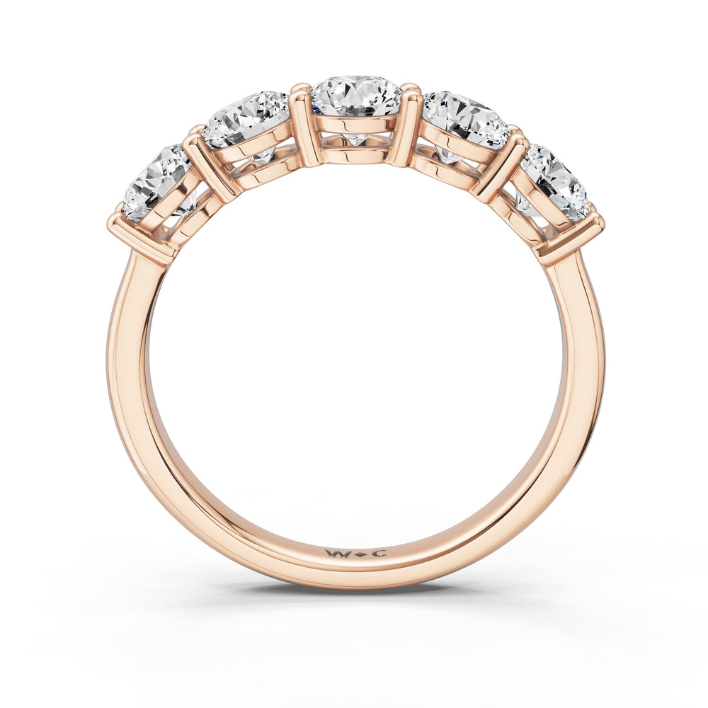 Five Stone Round Brilliant Cut Diamond Ring (F/G SI+) with 18KT Rose Gold / Natural / 1 1/2 Cut Diamond in 14KT Rose Gold / Natural / 1 1/2 view 2

