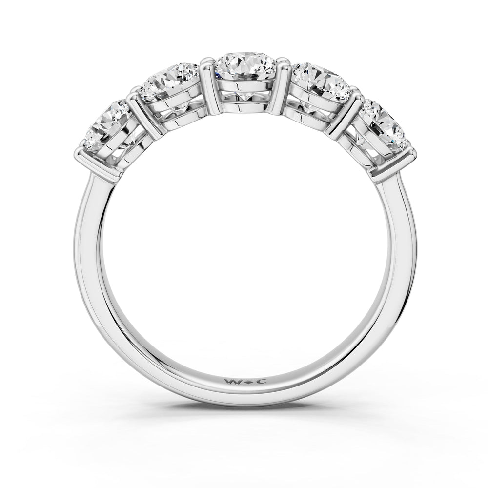 Five Stone Round Brilliant Cut Diamond Ring (E+ VS+) with Platinum / Lab / 1 1/2 Cut Diamond in 14KT Platinum / Lab / 1 1/2 view 2

