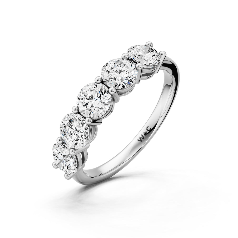 Five Stone Round Brilliant Cut Diamond Ring (F/G SI+) with Platinum / Natural / 1 1/2 Cut Diamond in 14KT Platinum / Natural / 1 1/2 view 3
