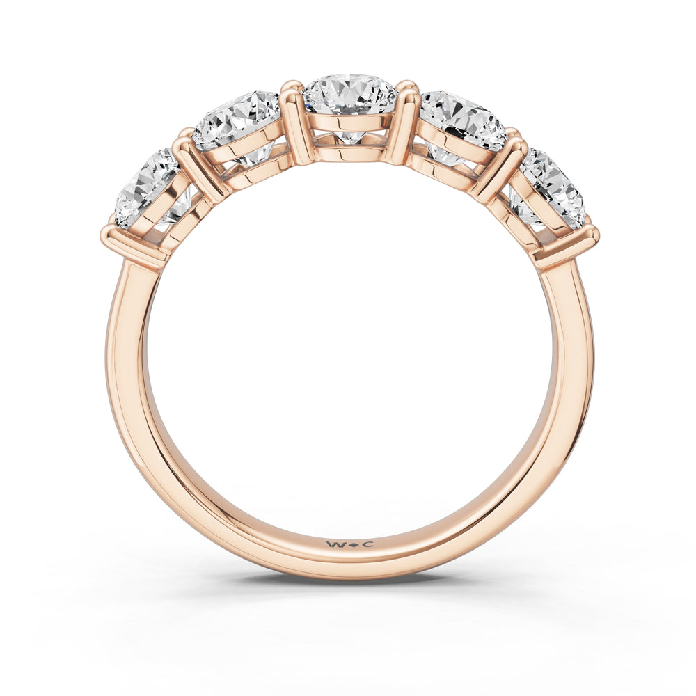 Five Stone Round Brilliant Cut Diamond Ring (F/G SI+) with 18KT Rose Gold / Natural / 2 Cut Diamond in 14KT Rose Gold / Natural / 2 view 4
