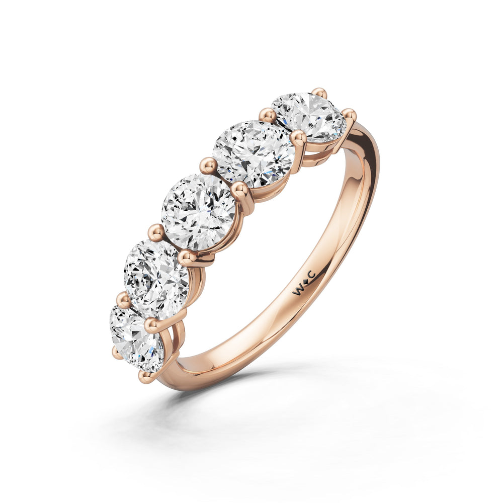 Five Stone Round Brilliant Cut Diamond Ring (F/G SI+) with 18KT Rose Gold / Natural / 2 Cut Diamond in 14KT Rose Gold / Natural / 2 view 5
