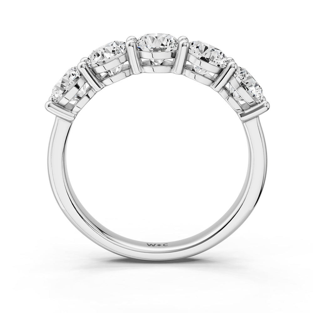 Five Stone Round Brilliant Cut Diamond Ring (F/G SI+) with Platinum / Natural / 2 Cut Diamond in 14KT Platinum / Natural / 2 view 4
