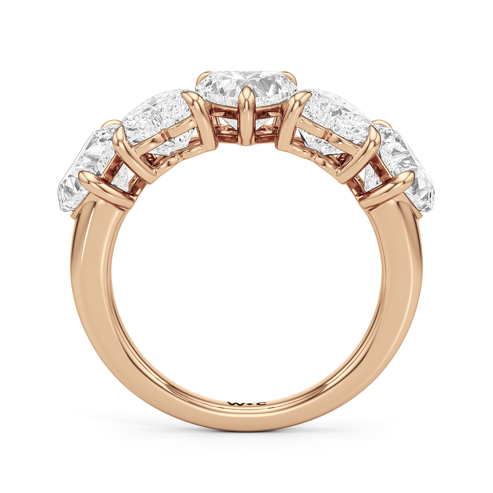 Five Stone Heart Diamond Anniversary Ring with 18KT Rose Gold / Natural / 4 Cut Diamond in 14KT Rose Gold / Natural / 4 view 4

