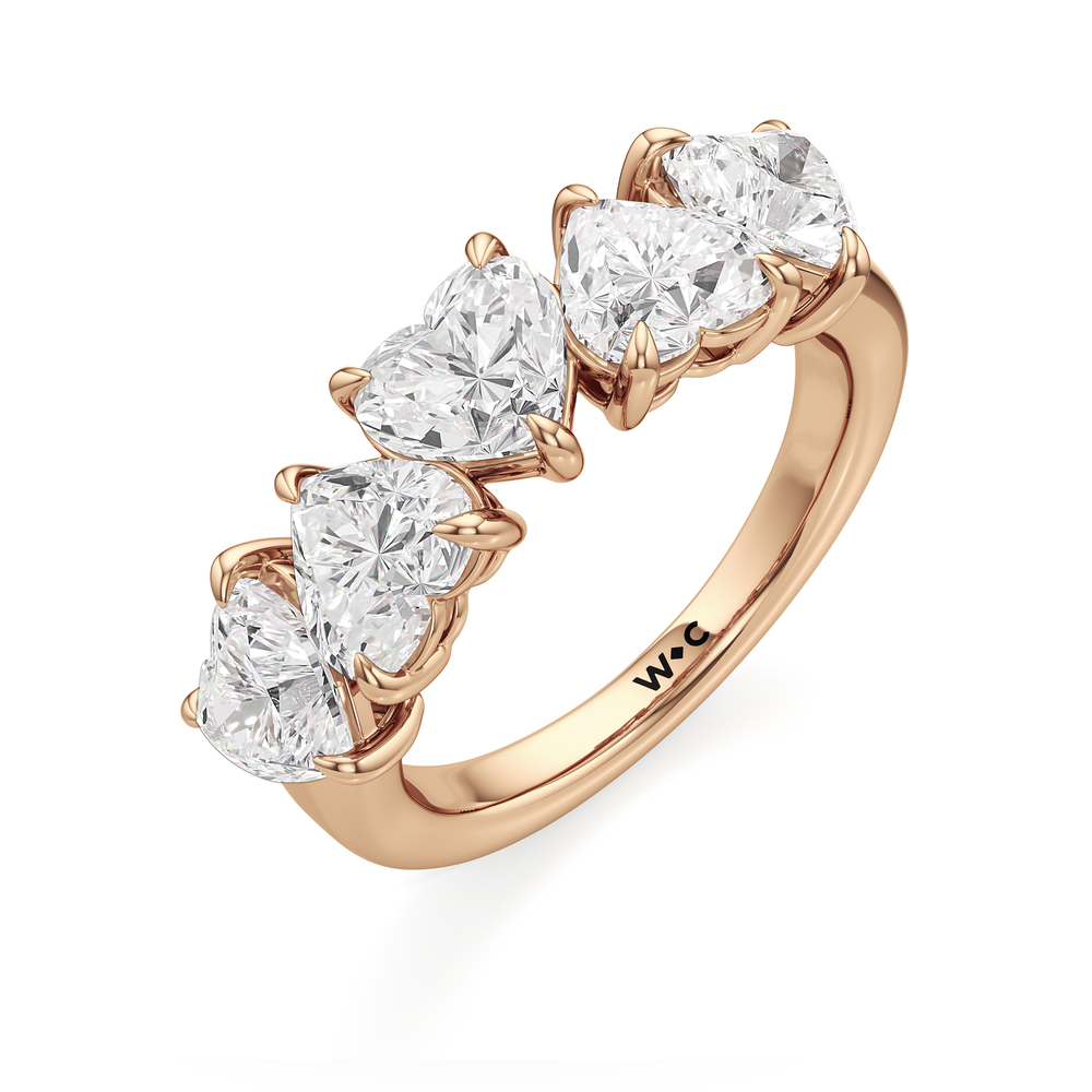 Five Stone Heart Diamond Anniversary Ring with 18KT Rose Gold / Natural / 4 Cut Diamond in 14KT Rose Gold / Natural / 4 view 5
