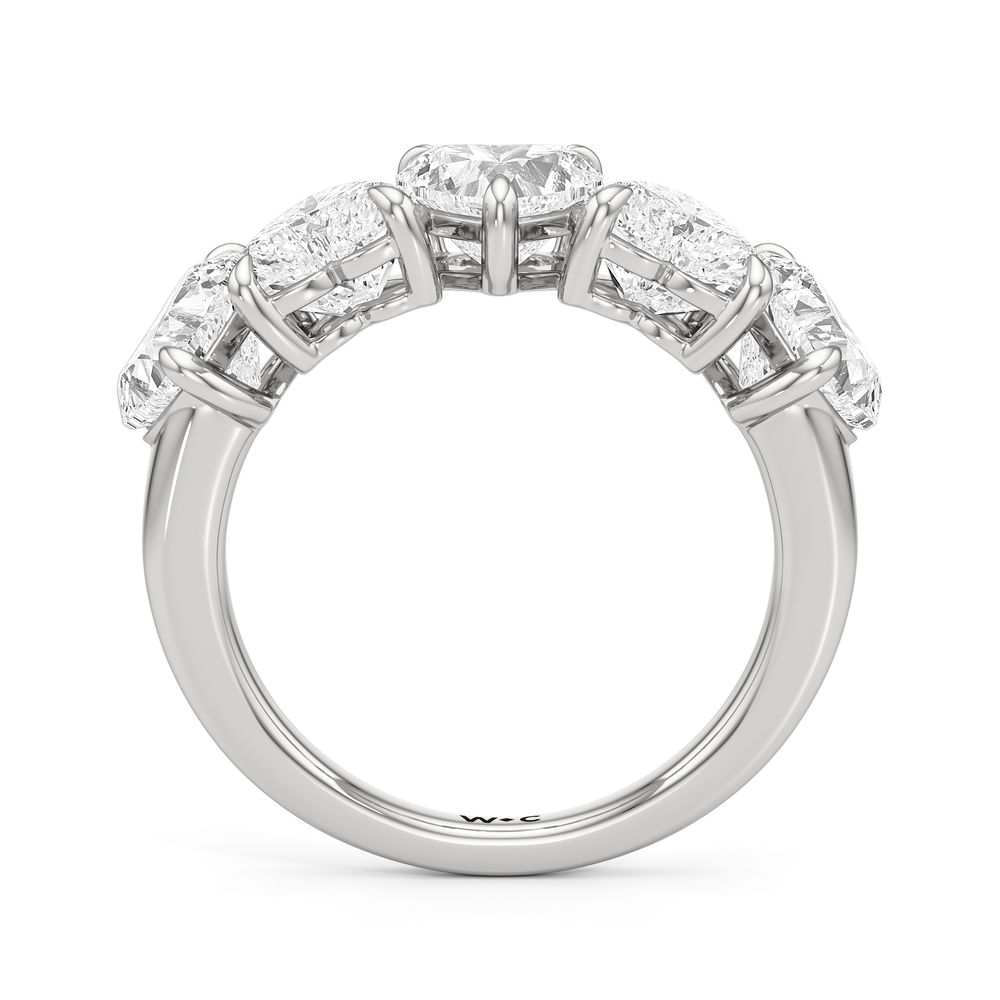 Five Stone Heart Diamond Anniversary Ring with Platinum / Natural / 4 Cut Diamond in 14KT Platinum / Natural / 4 view 4
