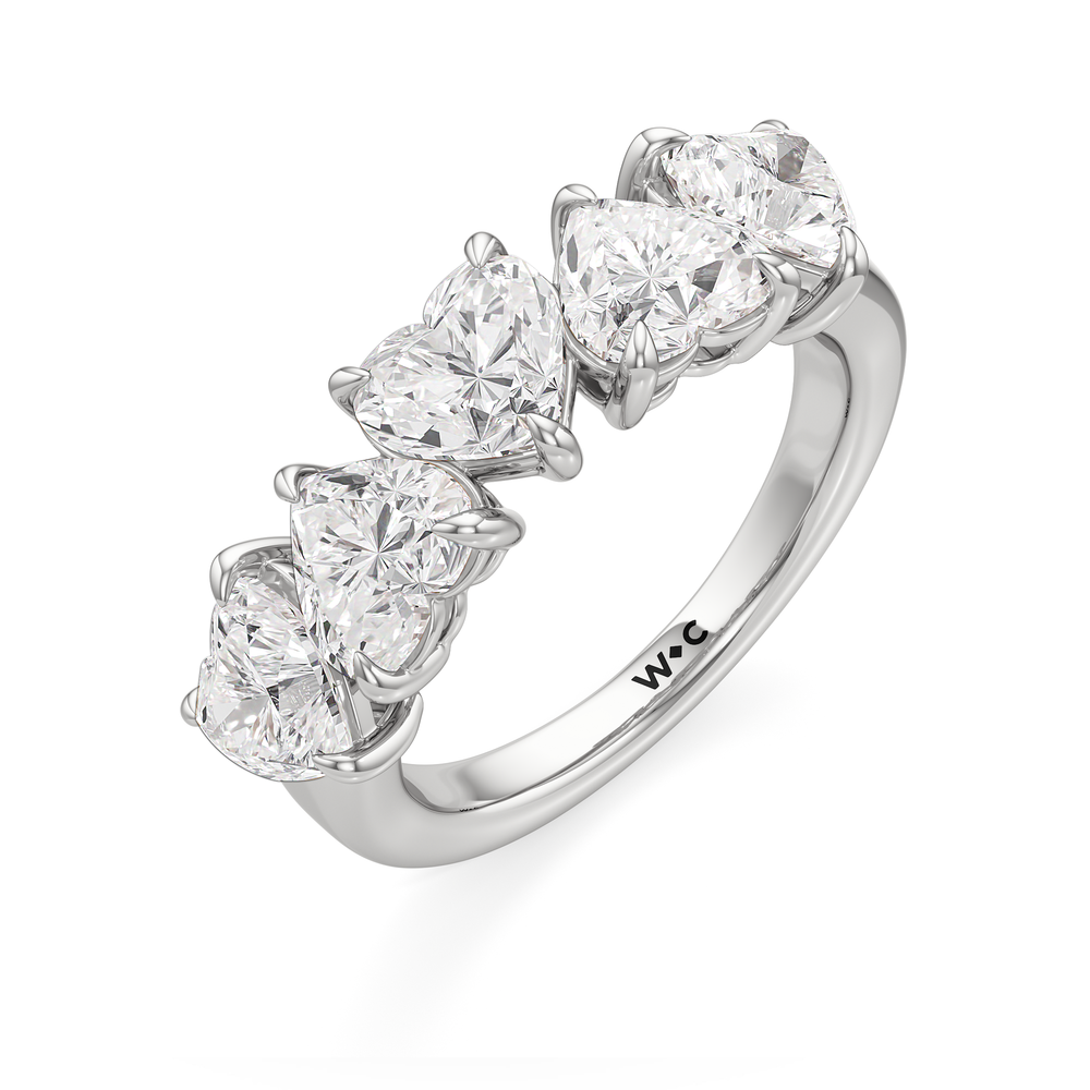 Five Stone Heart Diamond Anniversary Ring with Platinum / Natural / 4 Cut Diamond in 14KT Platinum / Natural / 4 view 5
