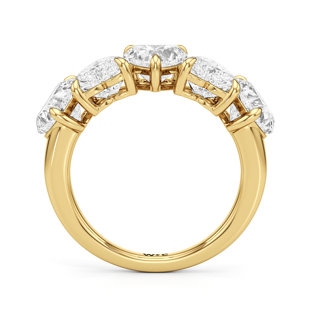 Five Stone Heart Diamond Anniversary Ring with 18KT Yellow Gold / Natural / 4 Cut Diamond in 14KT Yellow Gold / Natural / 4 view 4
