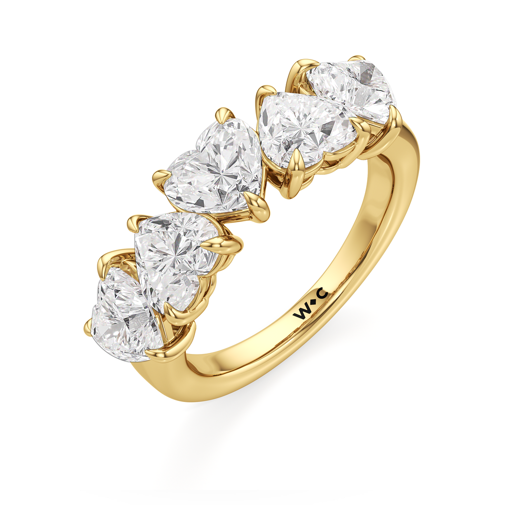 Five Stone Heart Diamond Anniversary Ring with 18KT Yellow Gold / Natural / 4 Cut Diamond in 14KT Yellow Gold / Natural / 4 view 5
