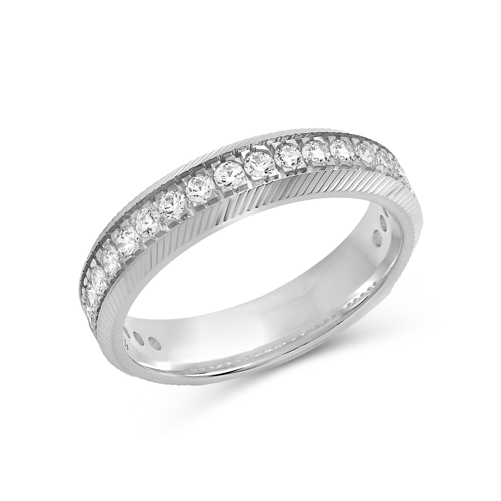 Ribbed Frame Ring with 18KT White Gold / Lab / 1/2 Cut Diamond in 14KT White Gold / Lab / 1/2 view 5
