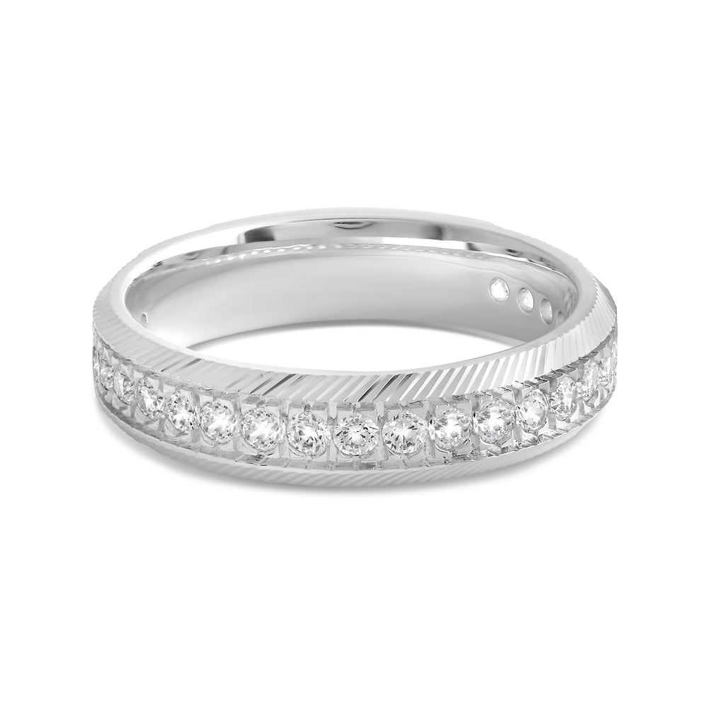 Ribbed Frame Ring with 18KT White Gold / Lab / 1/2 Cut Diamond in 14KT White Gold / Lab / 1/2 view 1
