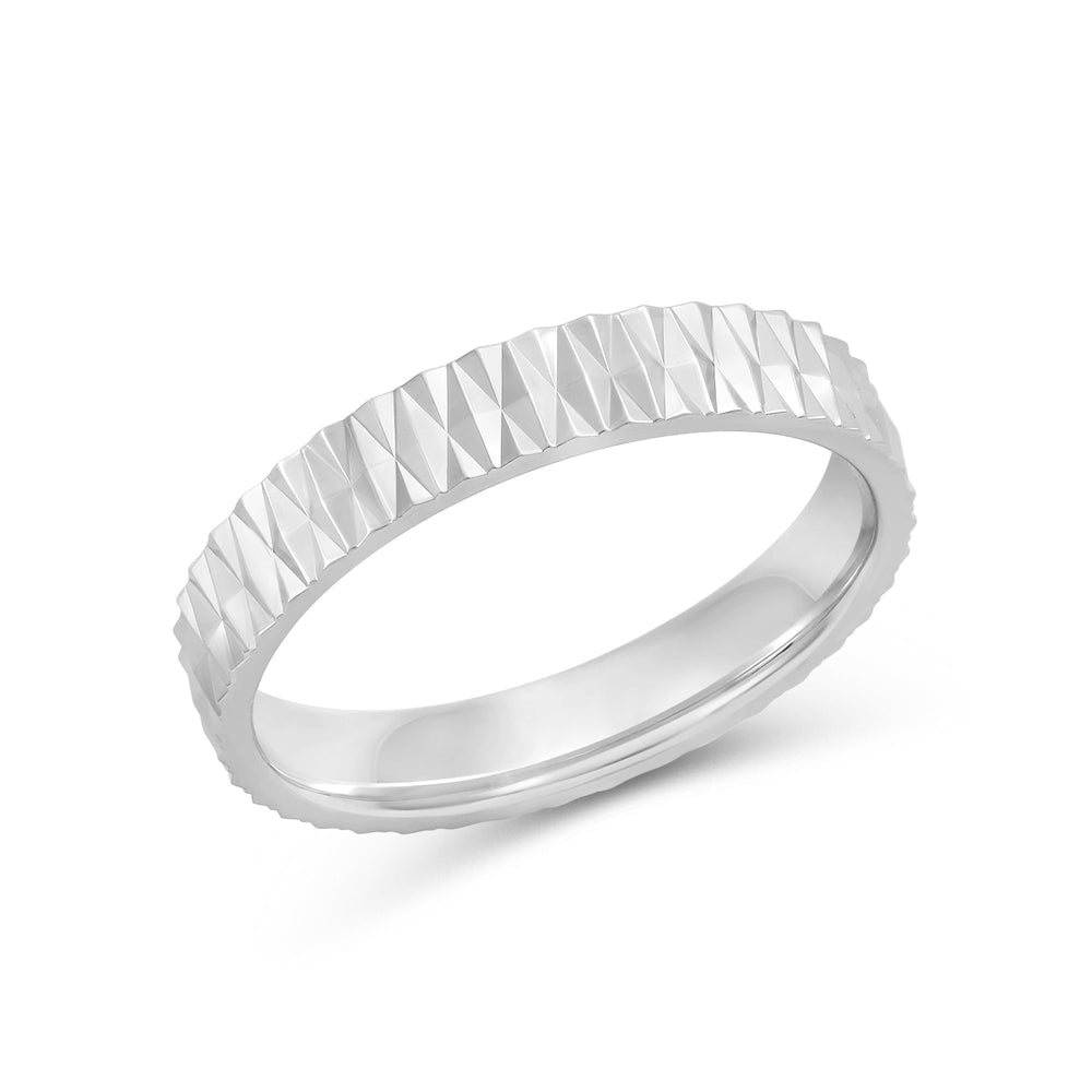 V Wide Men's Ring with 18KT White Gold / 4 Cut Diamond in 14KT White Gold / 4 view 4
