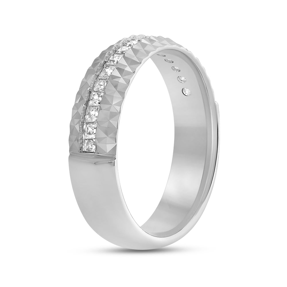 Omega Frame Men's Ring with 18KT White Gold / Lab / 3/4 Cut Diamond in 14KT White Gold / Lab / 3/4 view 3
