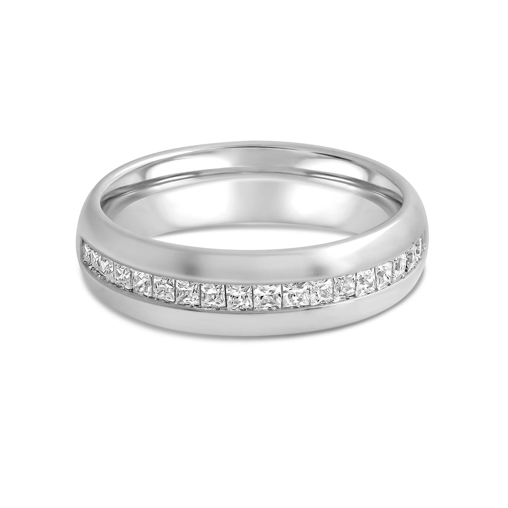 Wide Dome Diamond Horizon Ring with 18KT White Gold / Lab / 3/8 Cut Diamond in 14KT White Gold / Lab / 3/8 view 1
