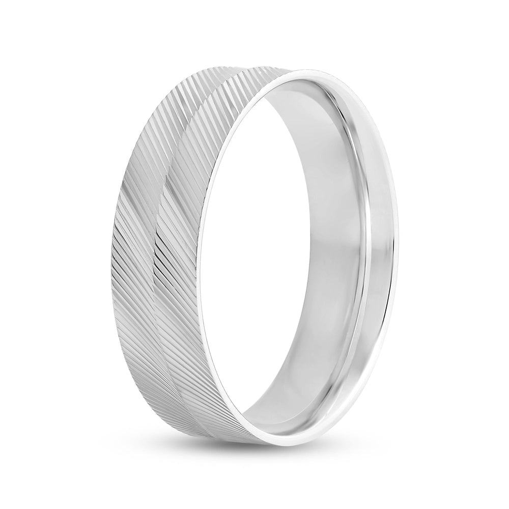 Ribbed Parallel Men's Ring with 18KT White Gold / 6 Cut Diamond in 14KT White Gold / 6 view 3
