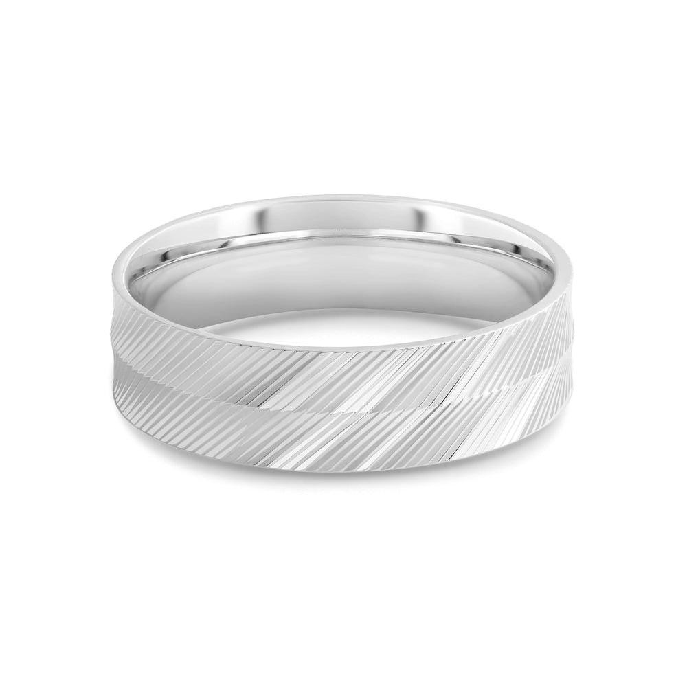 Ribbed Parallel Men's Ring with 18KT White Gold / 6 Cut Diamond in 14KT White Gold / 6 view 1
