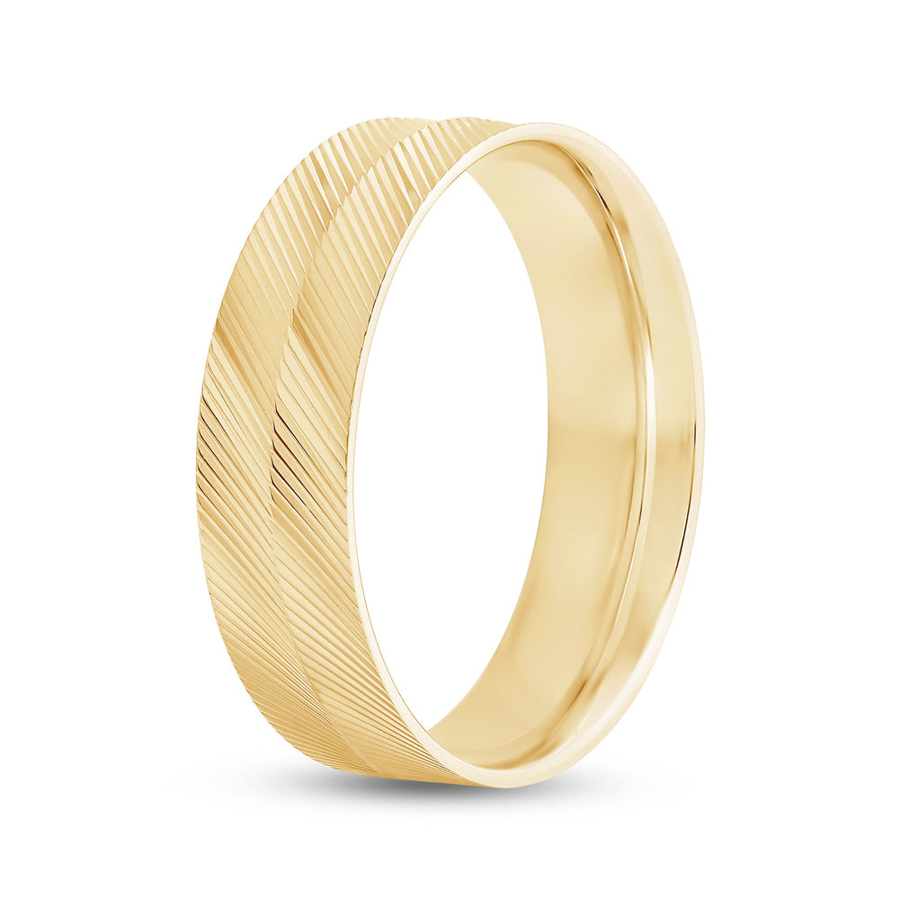 Ribbed Parallel Men's Ring with 18KT Yellow Gold / 6 Cut Diamond in 14KT Yellow Gold / 6 view 3
