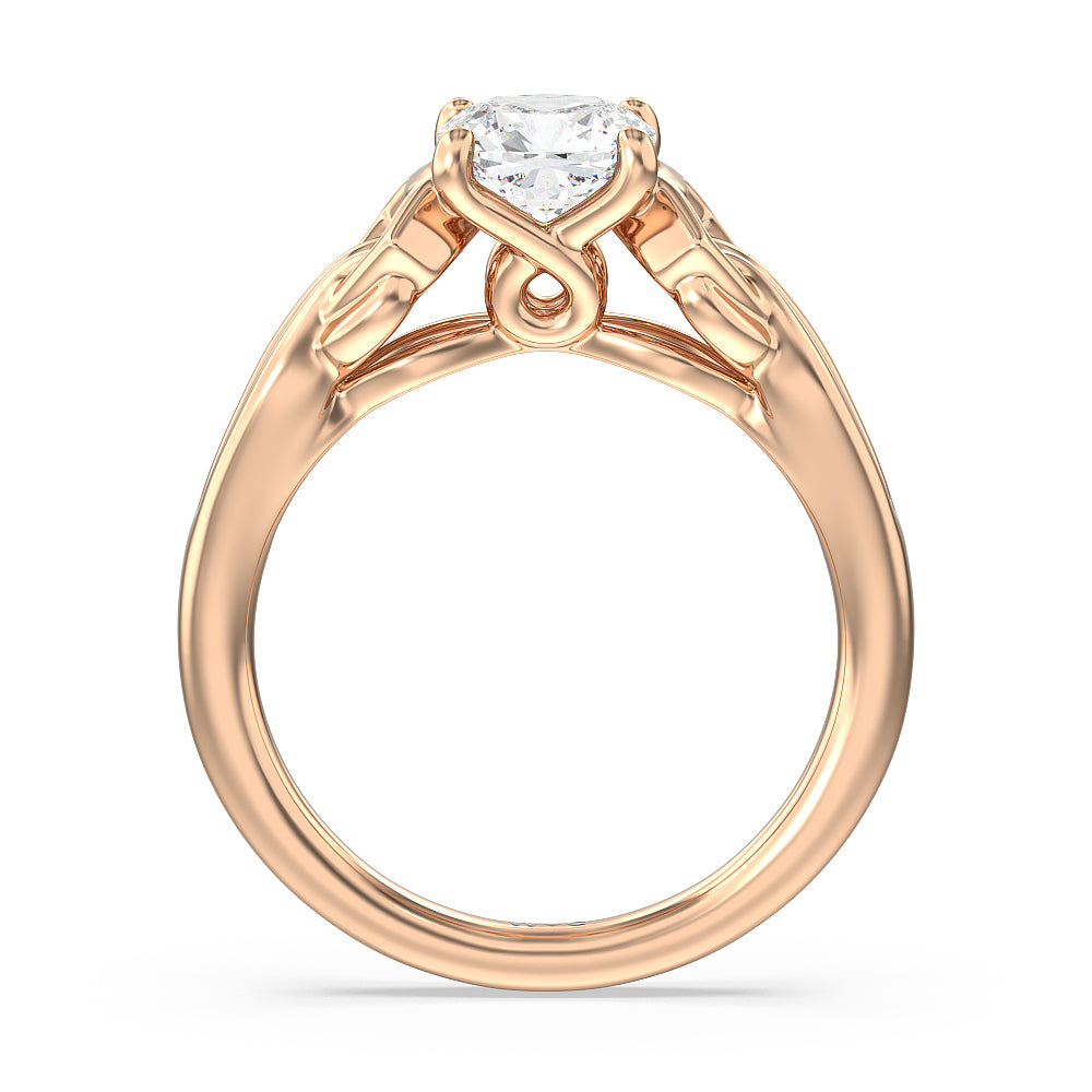 Vintage Celtic Interlaced Solitaire Engagement Ring with Cushion Cut Diamond in 14KT Rose Gold view 2
