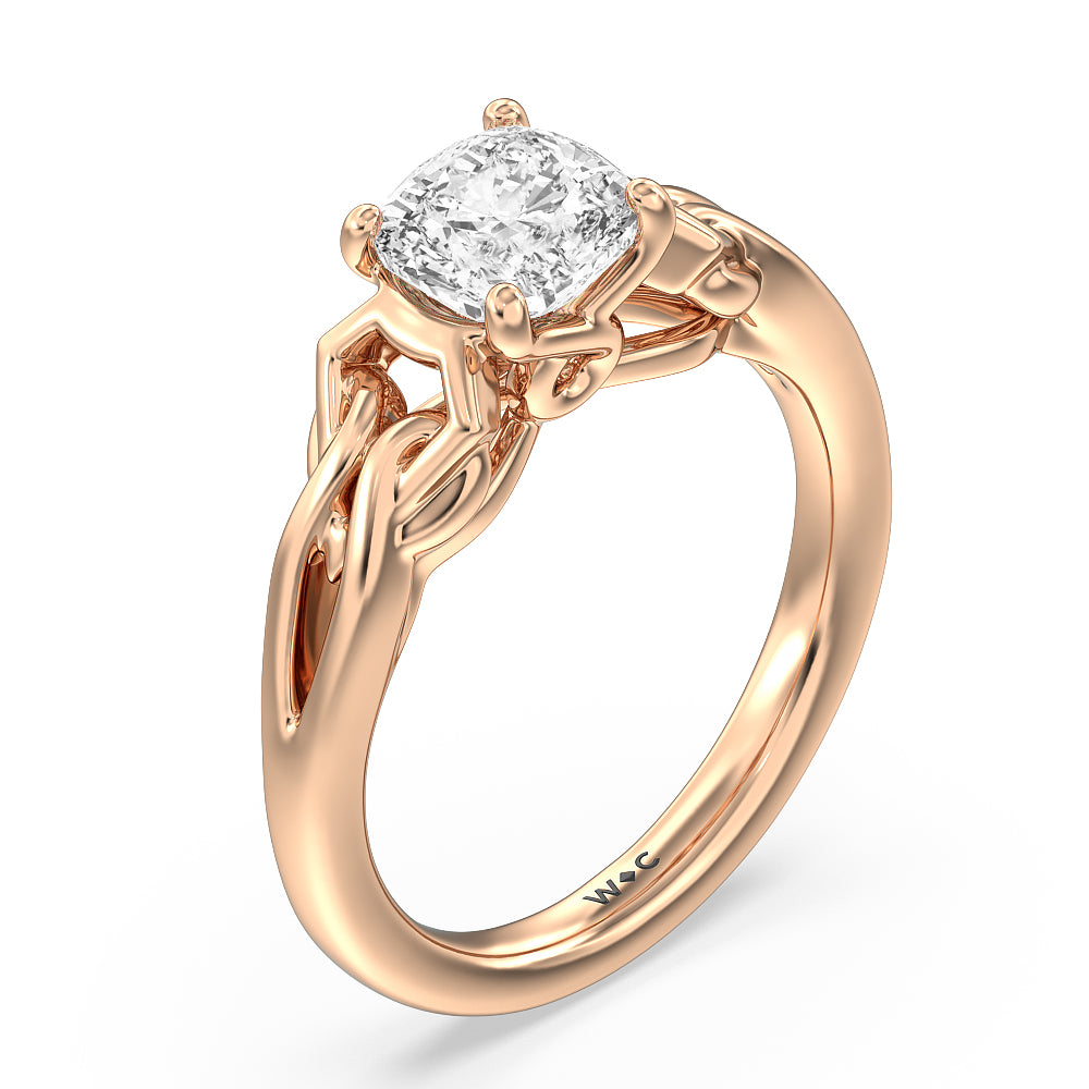 Vintage Celtic Interlaced Solitaire Engagement Ring with Cushion Cut Diamond in 14KT Rose Gold view 3
