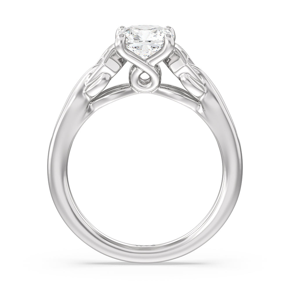 Vintage Celtic Interlaced Solitaire Engagement Ring with Cushion Cut Diamond in 14KT Platinum view 2
