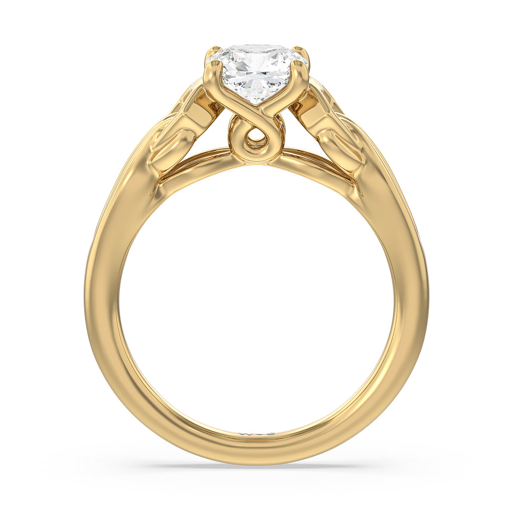 Vintage Celtic Interlaced Solitaire Engagement Ring with Cushion Cut Diamond in 14KT Yellow Gold view 2
