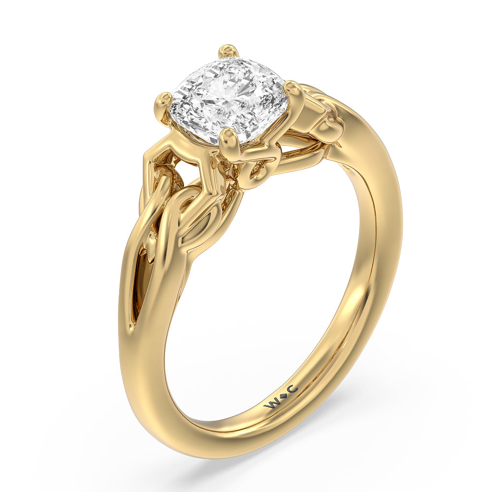 Vintage Celtic Interlaced Solitaire Engagement Ring with Cushion Cut Diamond in 14KT Yellow Gold view 3
