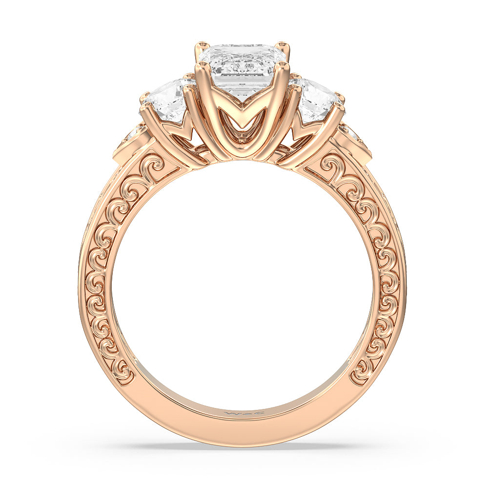 Emerald Cut The Seraphine Tulip Three Stone Ring (E+ VVS+) with Lab Grown Diamond in 14KT Rose Gold view 3
