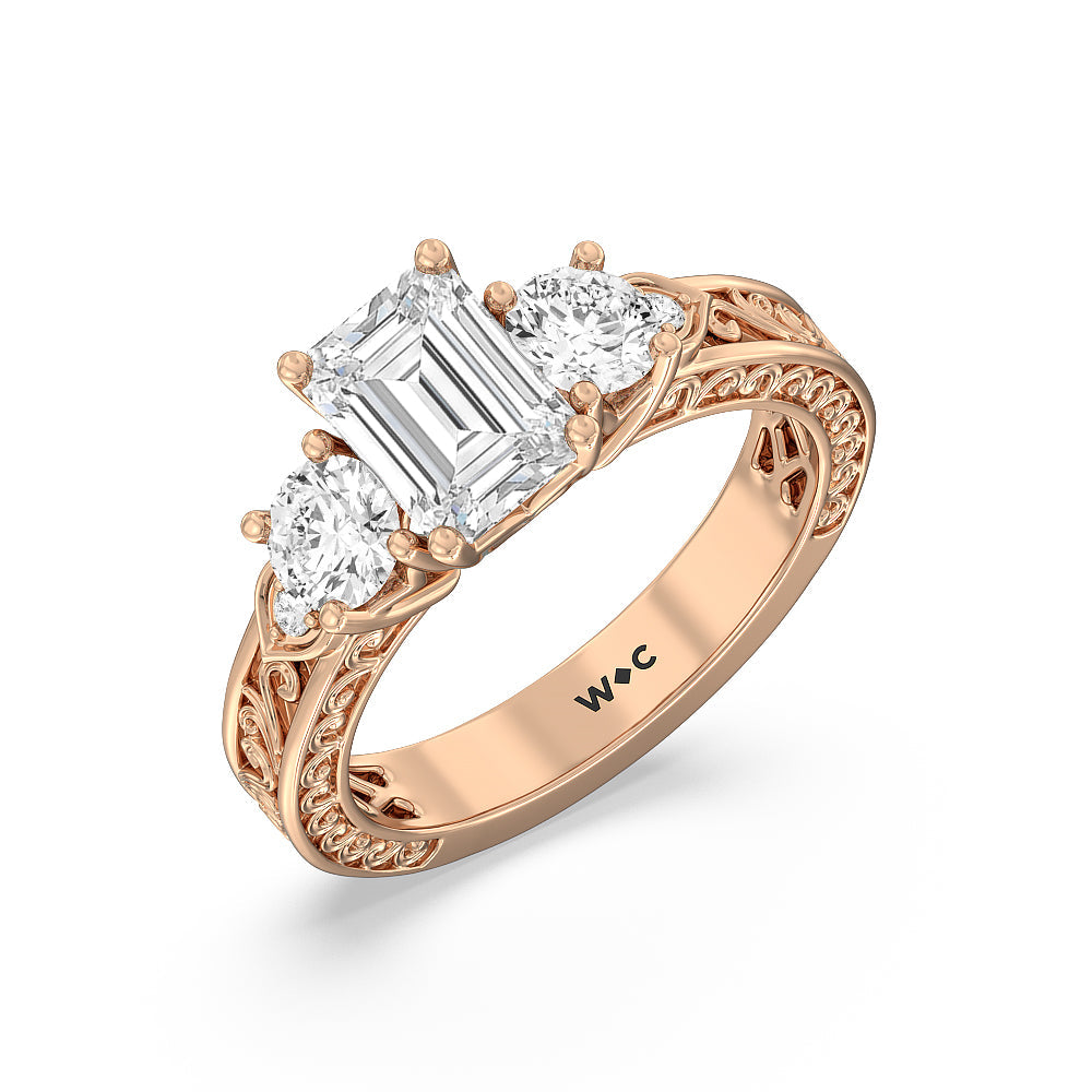 Emerald Cut The Seraphine Tulip Three Stone Ring (E+ VVS+) with Lab Grown Diamond in 14KT Rose Gold view 4
