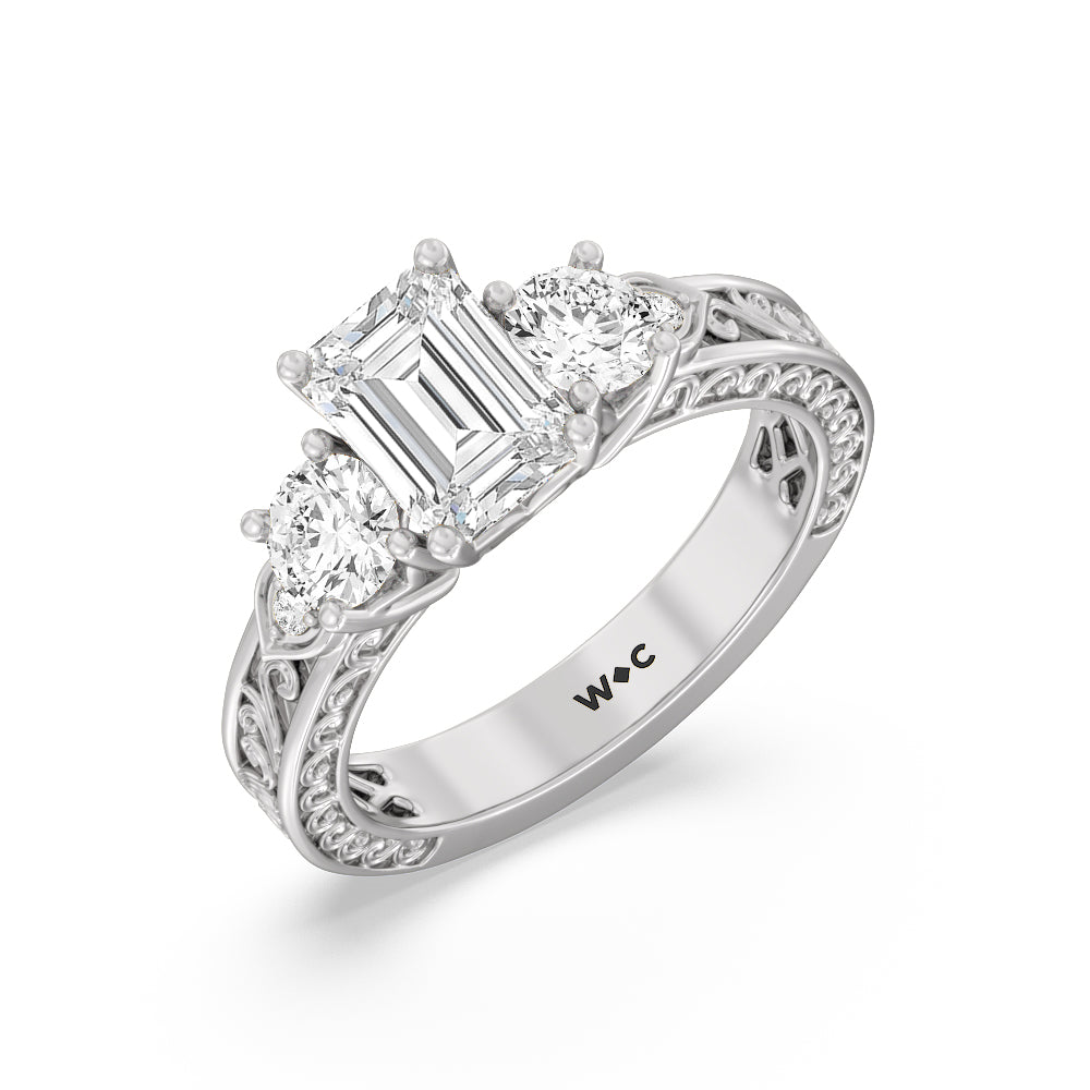 Emerald Cut The Seraphine Tulip Three Stone Ring (E+ VVS+) with Lab Grown Diamond in 14KT Platinum view 4
