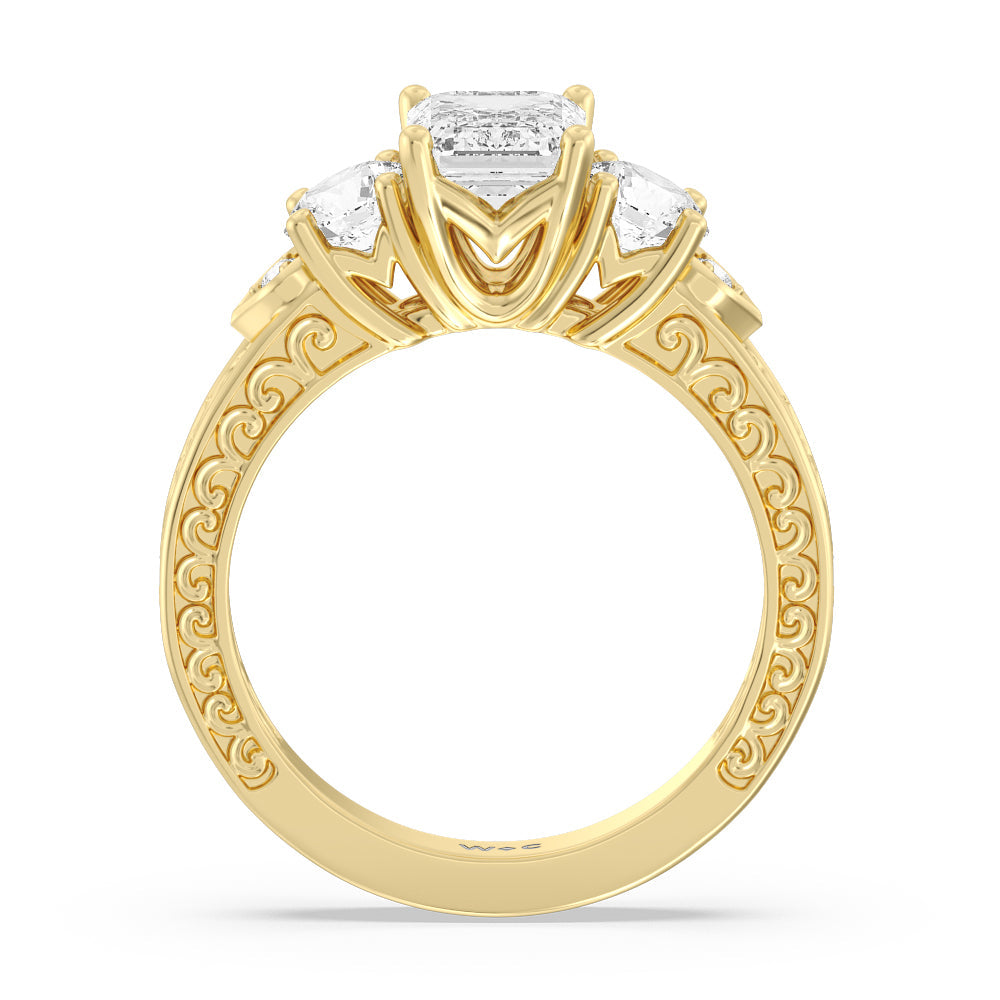 Emerald Cut The Seraphine Tulip Three Stone Ring (E+ VVS+) with Lab Grown Diamond in 14KT Yellow Gold view 3
