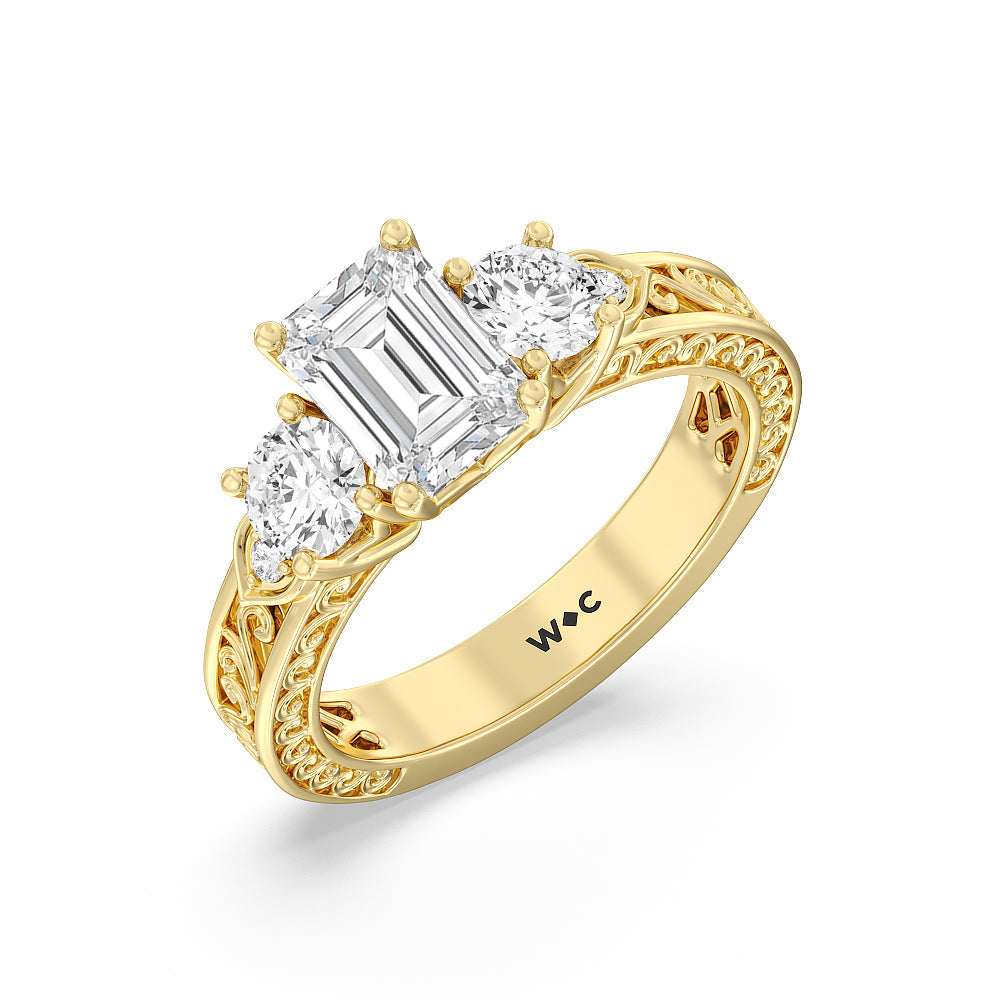 Emerald Cut The Seraphine Tulip Three Stone Ring (E+ VVS+) with Lab Grown Diamond in 14KT Yellow Gold view 4
