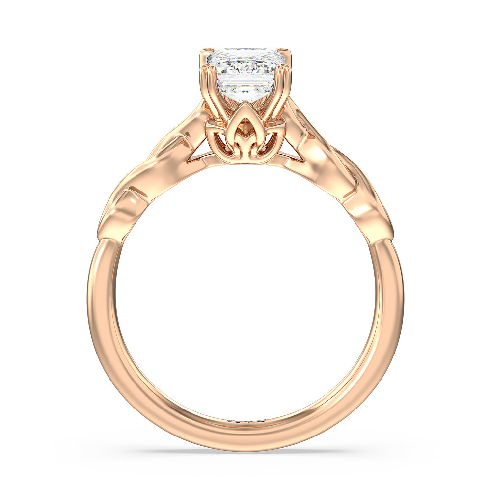 Vintage Celtic Twist Engagement Ring with Emerald Cut Diamond in 14KT Rose Gold view 2
