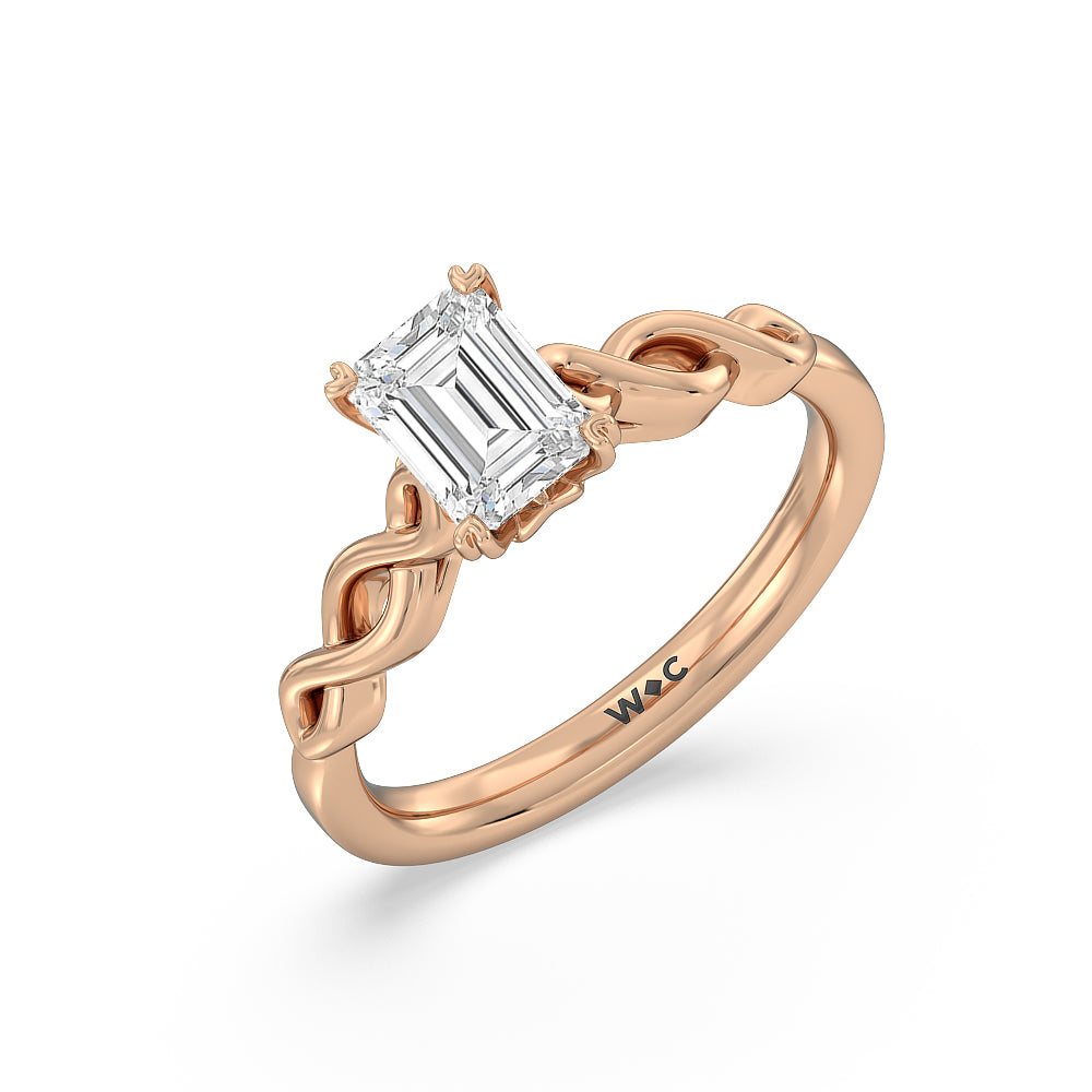 Vintage Celtic Twist Engagement Ring with Emerald Cut Diamond in 14KT Rose Gold view 3
