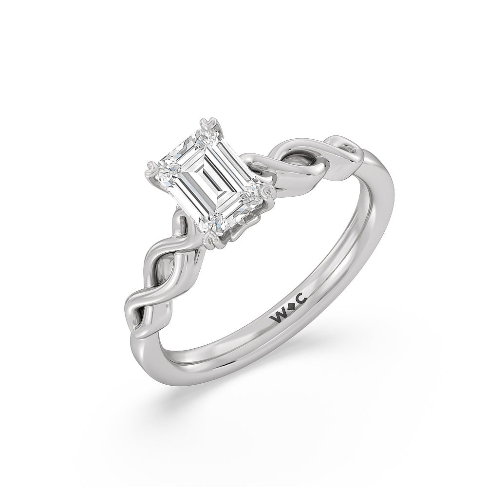 Vintage Celtic Twist Engagement Ring with Emerald Cut Diamond in 14KT Platinum view 3
