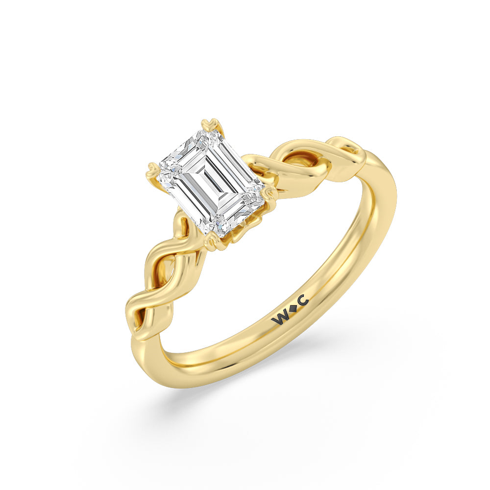 Vintage Celtic Twist Engagement Ring with Emerald Cut Diamond in 14KT Yellow Gold view 3
