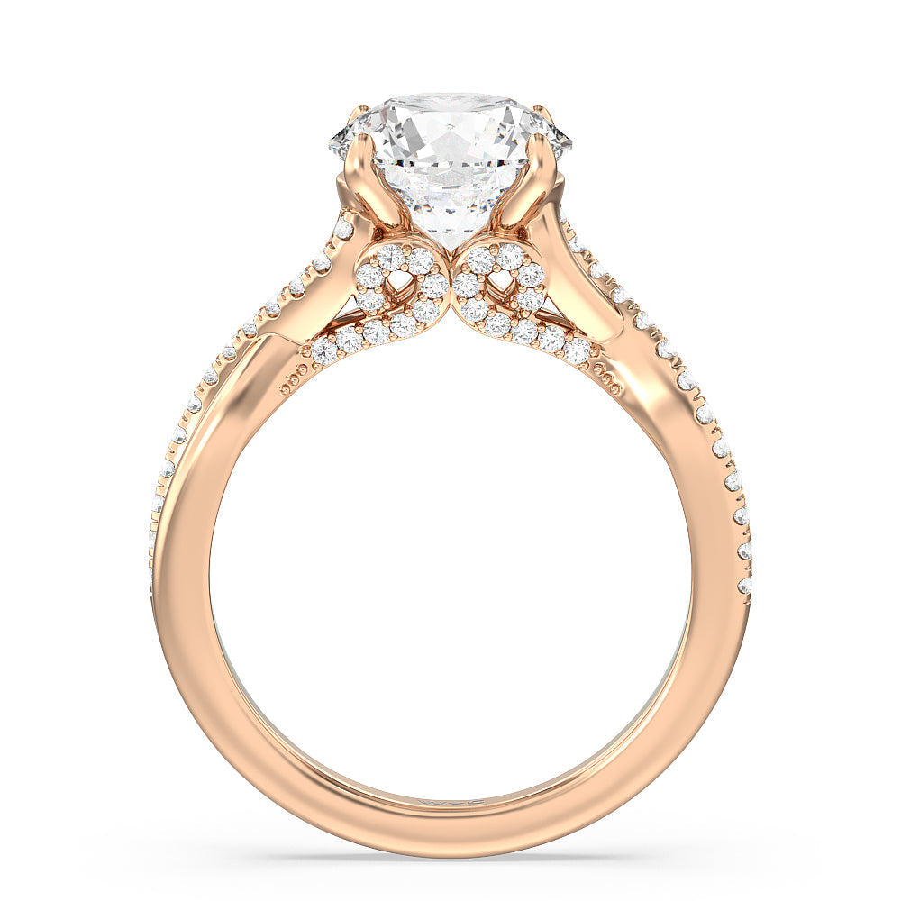 Fine Glamour Ribbon Swirl Engagement Ring with Round Cut Diamond in 14KT Rose Gold view 2
