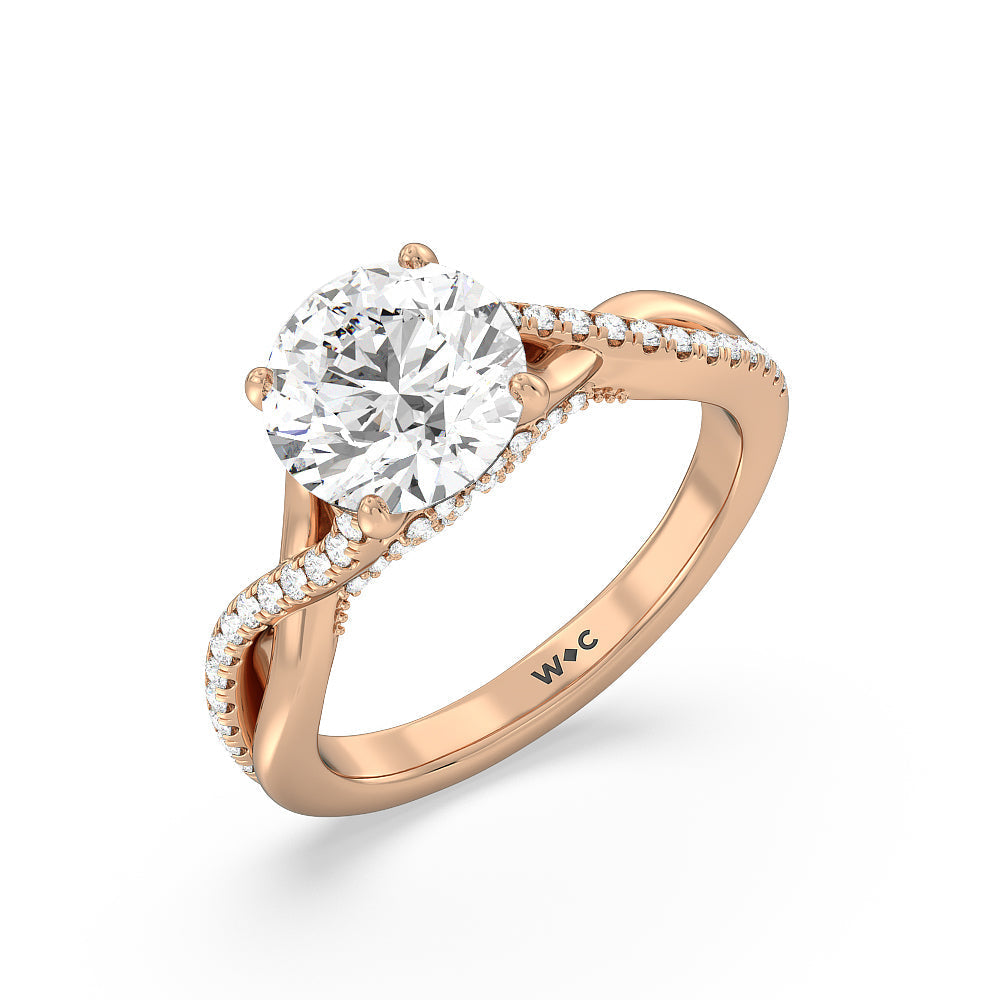 Fine Glamour Ribbon Swirl Engagement Ring with Round Cut Diamond in 14KT Rose Gold view 3

