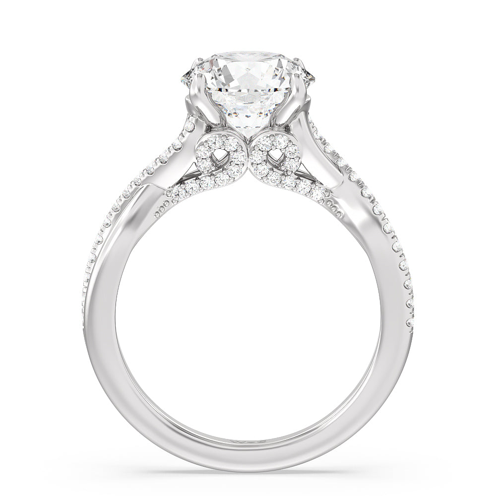 Fine Glamour Ribbon Swirl Engagement Ring with Round Cut Diamond in 14KT Platinum view 2
