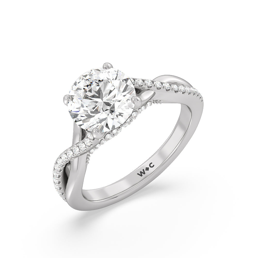 Fine Glamour Ribbon Swirl Engagement Ring with Round Cut Diamond in 14KT Platinum view 3
