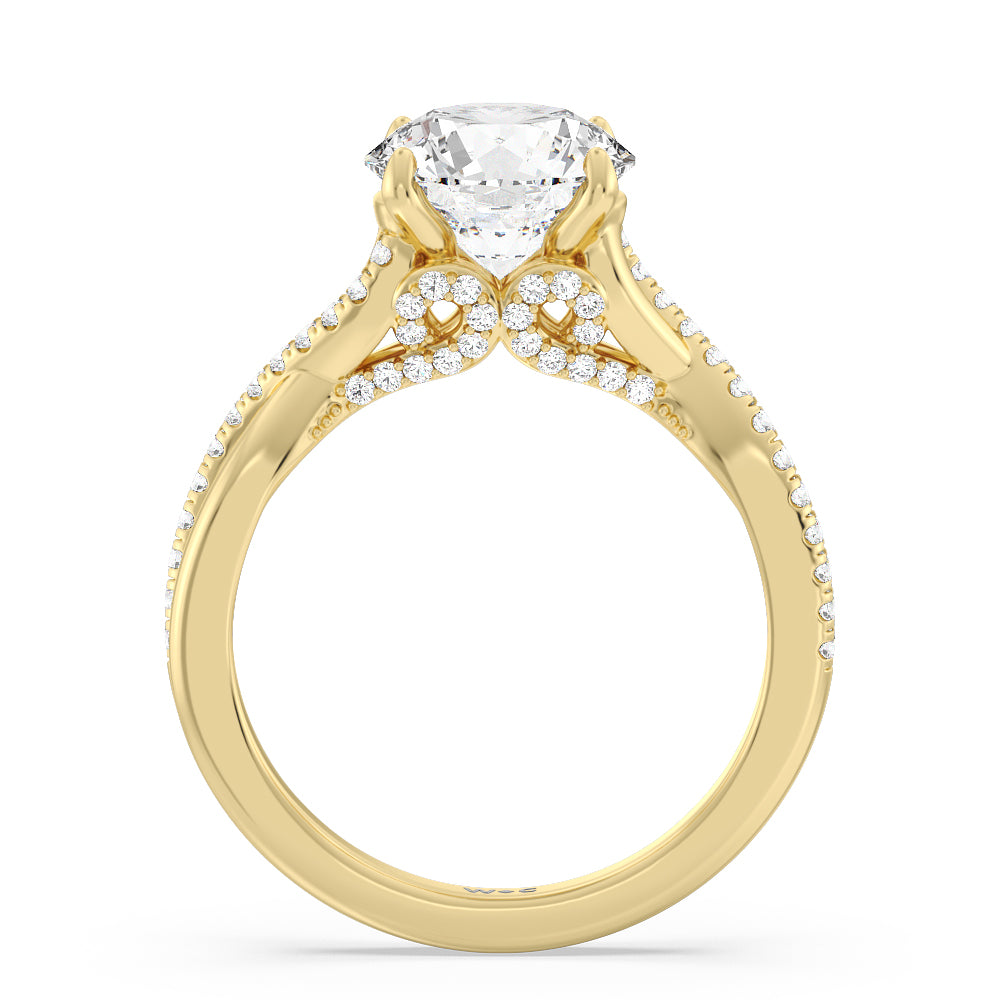 Glamour Ribbon Swirl Engagement Ring with Round Cut Diamond in 14KT Yellow Gold view 3
