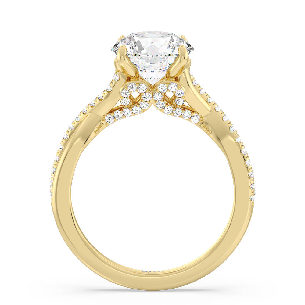 Fine Glamour Ribbon Swirl Engagement Ring with Round Cut Diamond in 14KT Yellow Gold view 2
