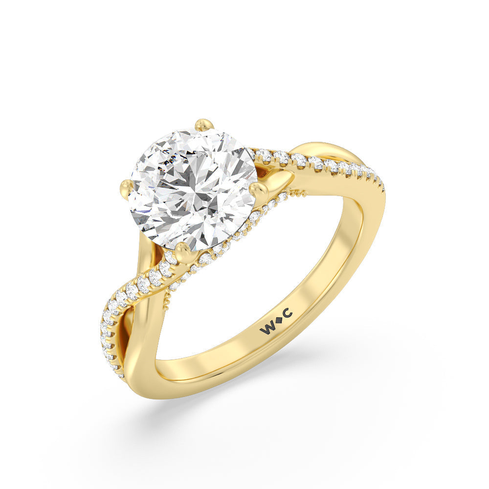 Fine Glamour Ribbon Swirl Engagement Ring with Round Cut Diamond in 14KT Yellow Gold view 3
