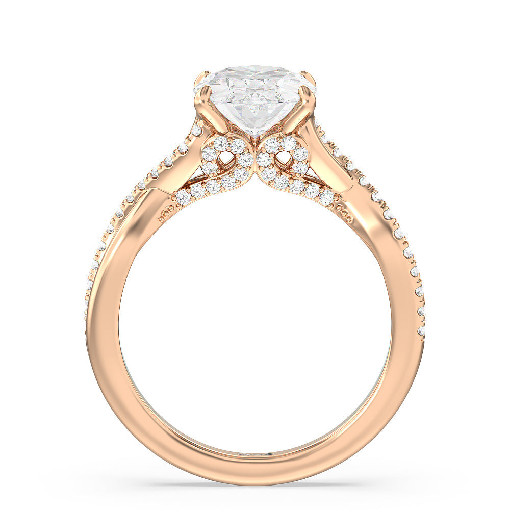 Fine Glamour Ribbon Swirl Engagement Ring with Oval Cut Diamond in 14KT Rose Gold view 2
